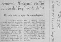 Fernando Binvignat recibió saludo del Regimiento Arica.  [artículo]