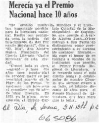 Merecía ya el Premio Nacional hace 10 años.  [artículo]