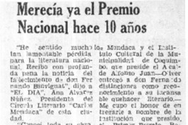 Merecía ya el Premio Nacional hace 10 años.  [artículo]