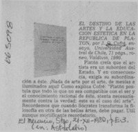 El destino de las artes y la educacón estética en la República de Platón.  [artículo]