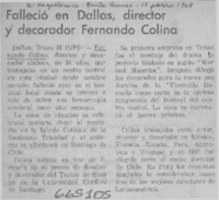 Falleció en Dallas, director y decorador Fernando Colina.  [artículo]