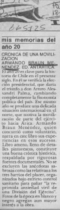 Mis memorias del año 20.  [artículo]