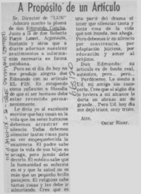 A propósito de un artículo  [artículo] Oscar Rizar.