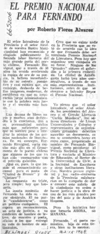 El Premio Nacional para Fernando  [artículo] Roberto Flores Alvarez.