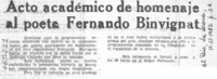 Acto académico de homenaje al poeta Fernando Binvignat.  [artículo]