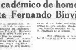 Acto académico de homenaje al poeta Fernando Binvignat.  [artículo]