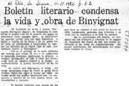 Boletín literario condensa la vida y obra de Binvignat.  [artículo]
