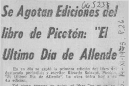 Se agotan ediciones del libro de Picotón, "el último día de Allende".  [artículo]
