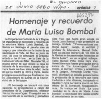 Homenaje y recuerdo de María Luisa Bombal.  [artículo]