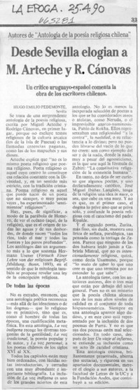 Desde Sevilla elogian a M. Arteche y R. Cánovas