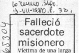 Falleció sacerdote misionero.  [artículo]