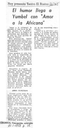 El Humor llega a Yumbel con "Amor a la africana".  [artículo]