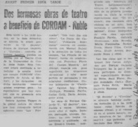 Dos hermosas obras de teatro a beneficio de CORDAM -Ñuble.  [artículo]