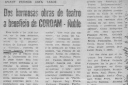 Dos hermosas obras de teatro a beneficio de CORDAM -Ñuble.  [artículo]