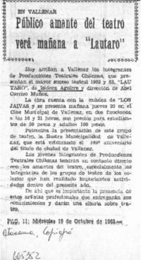 Público amante del teatro verá mañana a "Lautaro".