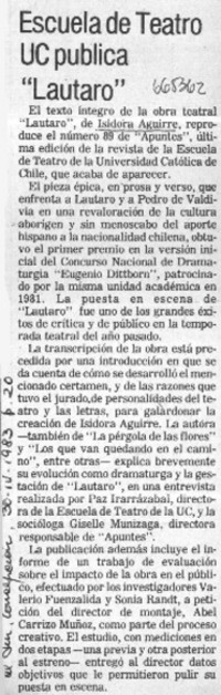Escuela de teatro UC publica "Lautaro".  [artículo]