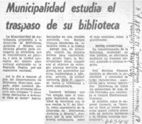 Municipalidad estudia el traspaso de su biblioteca.