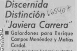 Discernida distinción "Javiera Carrera".  [artículo]