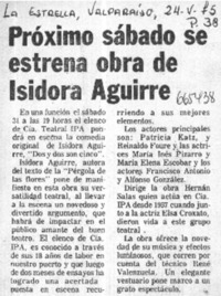 Próximo sábado se estrena obra de Isidora Aguirre.  [artículo]