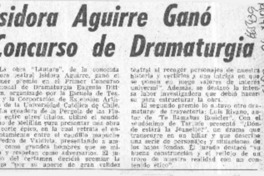 Isidora Aguirre ganó concurso de dramaturgia.  [artículo]