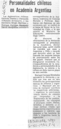 Posibilidades chilenas en Academia Argentina.