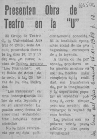 Presentan obra de teatro en la "U".  [artículo]