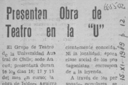 Presentan obra de teatro en la "U".  [artículo]