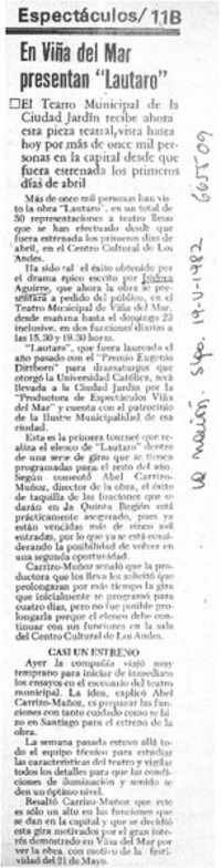 En Viña del Mar presentan "Lautaro".  [artículo]