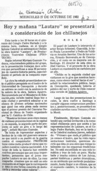 Hoy y mañana "Lautaro" se presentará a consideración de los chillanejos.  [artículo]