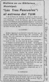 "Las Tres pascualas": el estreno del TUM.