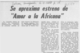 Se aproxima estreno de "Amor a la africana".