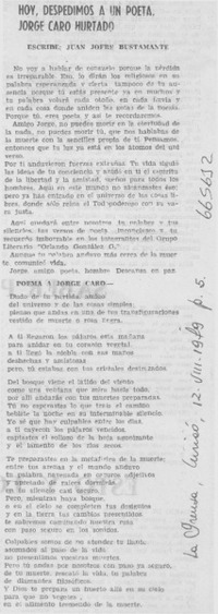 Hoy, despedimos a un poeta, Jorge Caro Hurtado