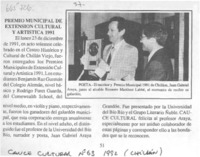 Premio municipal de extensión cultural y artística 1991.