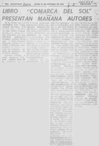 Libro "Comarca del sol" presentan mañana autores.