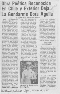 Obra poética renonocida en Chile y exterior deja la Gendarme Dora Aguila