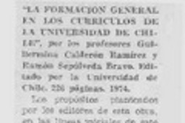 La formación general en los currículos de la Universidad de Chile"