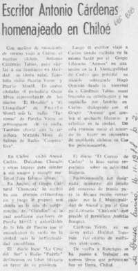 Escritor Antonio Cárdenas homenajeado en Chiloé.