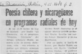 Poesía chilena y nicaragüense en programas radiales de hoy.