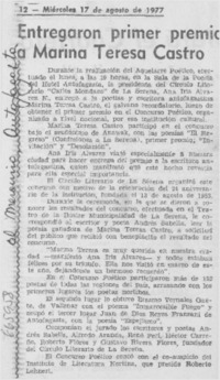 Entregaron primer premio a Marina Teresa Castro.