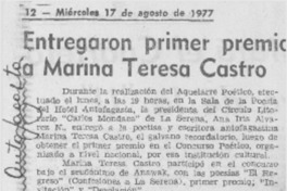 Entregaron primer premio a Marina Teresa Castro.