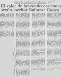 El Valor de las condecoraciones según escritor Baltazar Castro.