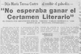 "No esperaba ganar el Certamen Literario".