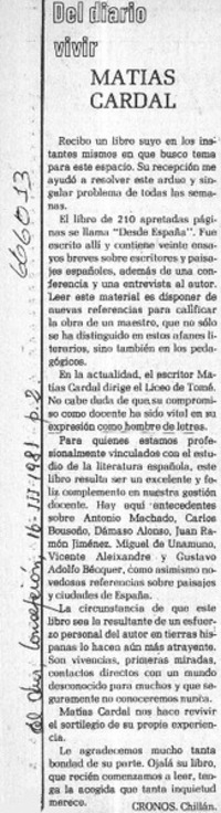 Matías Cardal  [artículo] Cronos.