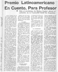 Premio latinoamericano en cuento, para profesor.  [artículo]