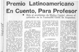 Premio latinoamericano en cuento, para profesor.  [artículo]