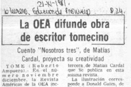 La OEA difunde obra de escritor tomecino.  [artículo]