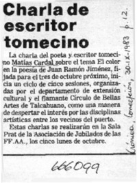 Charla de escritor tomecino.  [artículo]