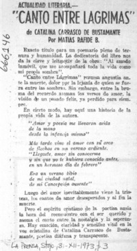 Canto entre lágrimas"  [artículo] Matías Rafide B .