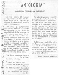 Antología" de Catalina Carrasco de Bustamante  [artículo] Juan Antonio Massone.