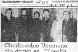 Charla sobre Unamuno dio doctor en filosofía.  [artículo]